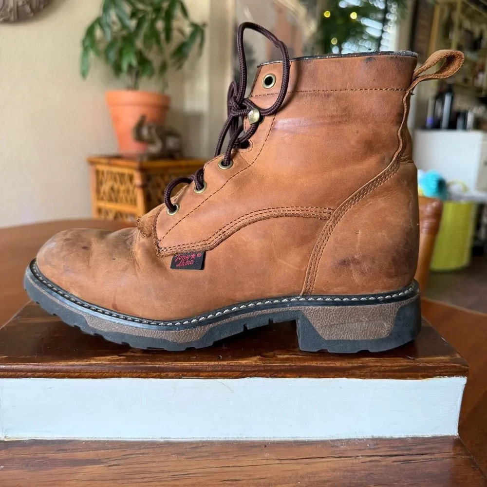 Tony Lama Youth Brown Boho Western Prairie Style Leather Lace-Up Kiltie Boots 3